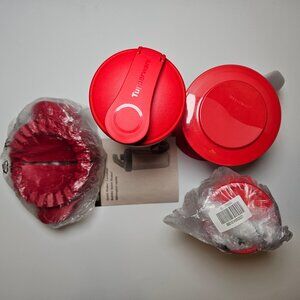 Red Tupperware -Turnover Maker, Quick Shake, Jel-ette set, and  Sifter